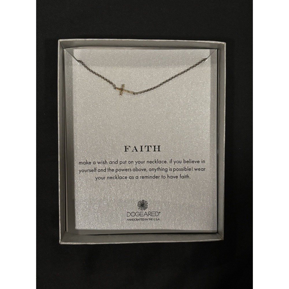 Dogeared Faith Sideways Cross Necklace Sterling Silver Gold Dipped 18in Chain
